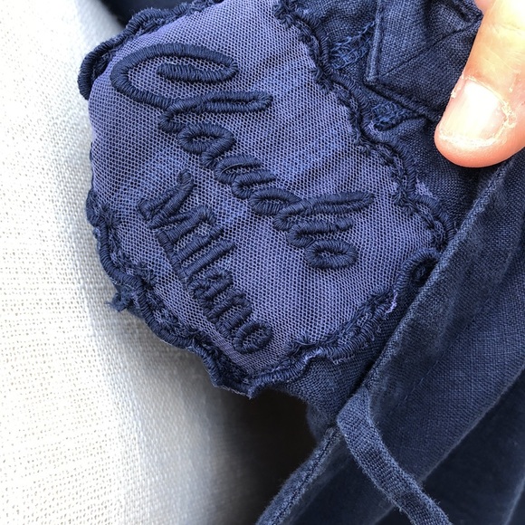 CLAUDIO MILANO NAVY BLUE LOW BACK CRISSCROSS STRAPS ITALIAN LINEN DRESS MEDIUM - Picture 7 of 14